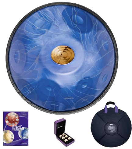 ASTEMAN D-Moll Handpan, 22 Zoll, mit 11 Noten, inklusive Rucksack, Kurs, Fingerpicks, Ständer, Reinigungstuch und zwei Schlägel. (Navy Blue, 432hz)