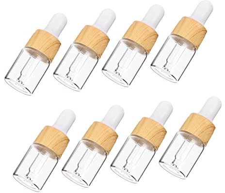 Healeved 8stücke Teiliges Nachfüll-glasfläschchen Mit Tropfpipette Silikonkopf Holzmaserung Für Ätherische Öle Reisebehälter Aromatherapie Massage Flüssigkeiten Probenfach