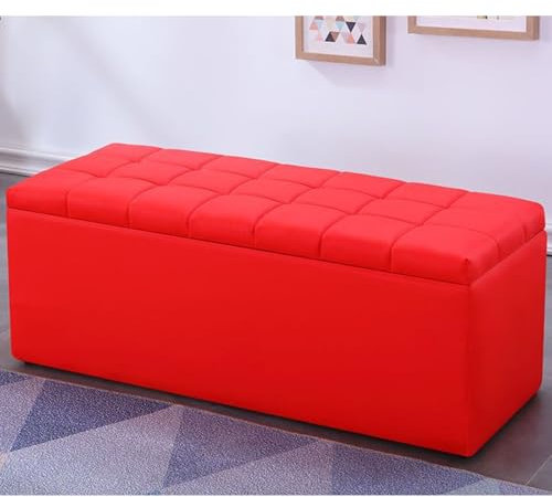 WEIDPHL Ottomane Mit Stauraum Und Umklappbarem Deckel, Fußstütze Für Couch-Pouf, Rechteckige Mehrzweck-Fußstütze, Ottomane Mit Stauraum Für Das Wohnzimmer,Rot