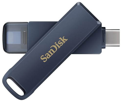 SanDisk Phone Drive, 256GB USB Flash Drive for iPhone, iPad, PC and Mac (2-in-1 iPhone storage, Lightning & USB Type-C Connectors, Automatic Backup, Password Protection, Encryption) Metallic Sky