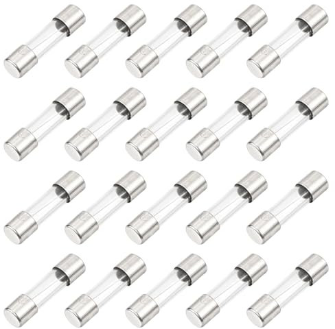 sourcing map Glastichter, flach, 6,3 A, 125 V, 5 x 20 mm, Glasrohrsicherungen, schnell wirkende Sicherungen für Leiterplatten, elektronische Geräte, Haushaltsgeräte, Lichterkette, 30 Stück