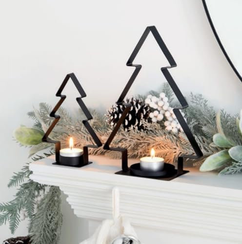 U.saf Set of 2 Christmas Tree Tealight Candle Holders – Festive Upright Display for Holiday Decor, Perfect for Tabletops, Mantels, and Centerpieces