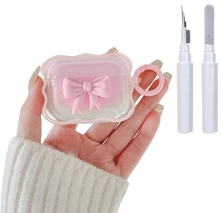 Reownest Silikonhülle für AirPods 4 mit Reinigungsset, Weiches Süßes 3D-Buntes Schleifen-Design, Stoßfester Karabiner für Mädchen und Frauen, Kompatibel mit AirPods 4 (2024) – Rosa