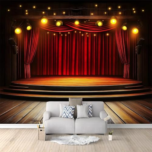 Générique Papier Peint intissé Rideau Rouge De Scène 200x140 cm Papier Peint Photo Panoramique, Poster Geant Mural Personnalisé 3D, pour Salon Cuisines Chambre Adulte Enfant Décor Murale