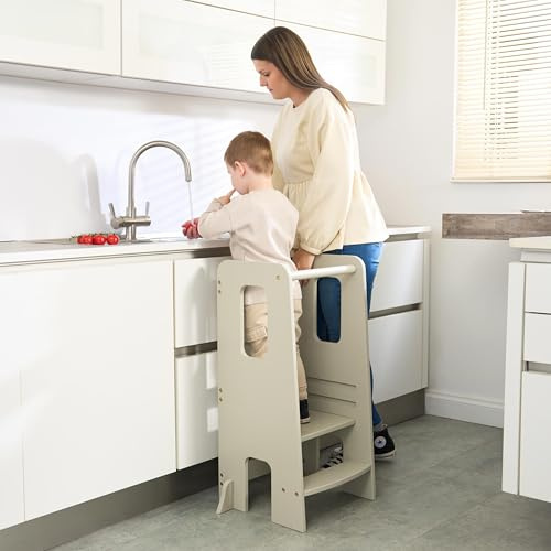 Tutti Bambini Montessori Learning Tower, Toddler Step Stool - Mushroom | Montessori toddler learning tower with 3 height settings, anti-tip safety design and wooden build for ages 2-6