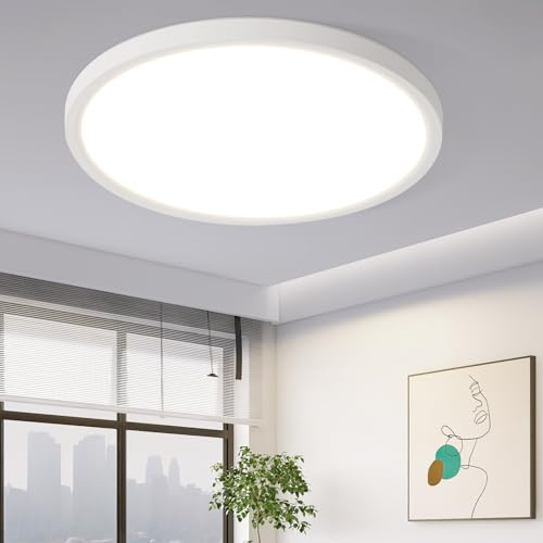 ZMH Deckenlampe LED Deckenleuchte Flach - 18W Badlampe Warmweiß | Rhombenplatte Ø22cm Badezimmer Badezimmerlampe Ultra Dünn Deckenbeleuchtung IP44 Augenschutz Rund Weiß Bad Flur Küche