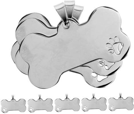 BESPORTBLE 8stücke Silber Anhänger Hundemarke Aus Haustiermarken Für Knochenform Mit Pfotenabdruck Blanko-hundemarken Zum Gravieren Haustier-id-marken Für Hunde Und Katzen