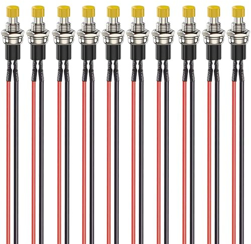 Gebildet 10piezas de 7mm 3V-6V-12V-24V-230V/1A,Botón Pulsador Momentáneo mini Precableado, SPST,botón Redondo de 2pines Abierto Normalmente ON/OFF para Pasatiempos de Modelismo Ferroviario (amarillo)