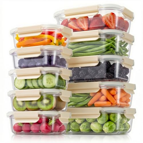 [10 Pack] Glass Food Storage Containers with Airtight Lids, Meal Prep Containers, Storage Container Set with Bpa-free Lid for Food, Lunch Bento Box, Microwave, Oven, Freezer and Dishwasher