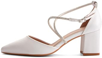 Rio Fiore Escarpins pour femme - Blanc et argenté - Talon bloc de 6 cm - Cuir synthétique souple - Escarpins à lanières avec sangles croisées - HF33038