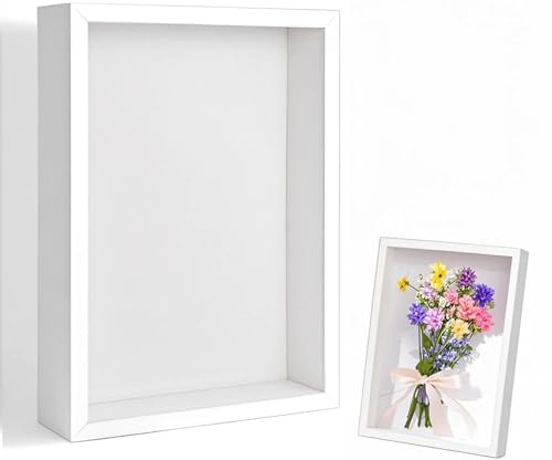 3D Bilderrahmen zum Befüllen 20,3 x 25,4 cm Bilderrahmen Tief 3D Objektrahmen Hölzern bis 3cm, Tiefer Bilderrahmen zum Befüllen für Objekte, Blumen, Hochzeitsgeschenk oder (Weiß, 20.3 x 25.4 cm)