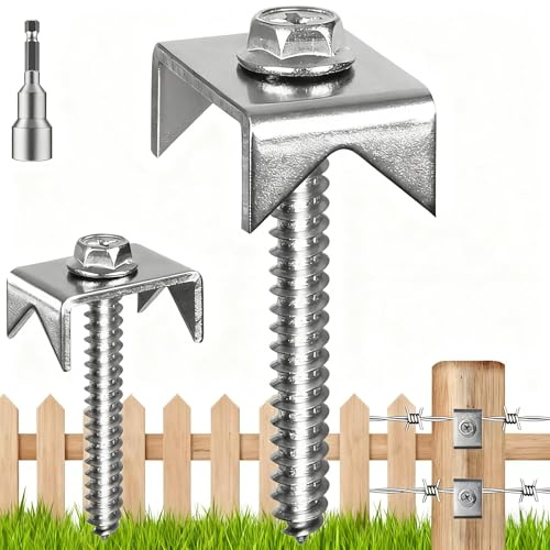 HAGWARE Fence Staples Fencing Staples, 205Pcs Fence Screws SUS304 Fence Nails, Reusable Wire Fence Staples for Wire Fencing, Fence Post Screws for Mesh and Woven Fencing