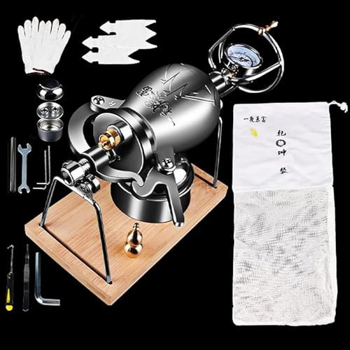 High Pressure Popcorn Maker, Chinese Retro Popcorn Machine with Pressure Gauge and Pressure Relief Valve, 304 Stainless Steel Fire Heating Popcorn Popper(268ml)