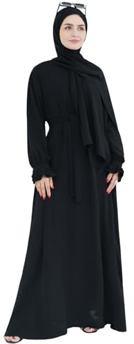 khalat Frauen Muslimische Gebet Abaya Islamisches bescheidenes Kleid mit Hijab-Schal Spitzenärmel Fließendes Abaya-Kleid Schwarz