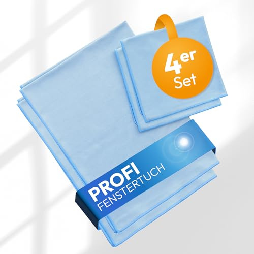 Wowtowelz Streifenfrei reinigen nur mit Wasser - Fensterputztücher für Glas, Auto, Küche, Bad - Clear Pro Fenstertuch Set 4er Set Hellblau