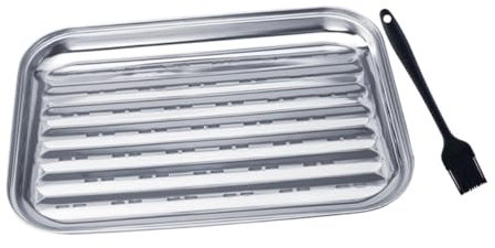 Toyvian 1juego Plato Inoxidable para con Diseño De y Cepillo Utensilio De Cocina para BBQ Interiores y Exteriores Plato y Cepillo