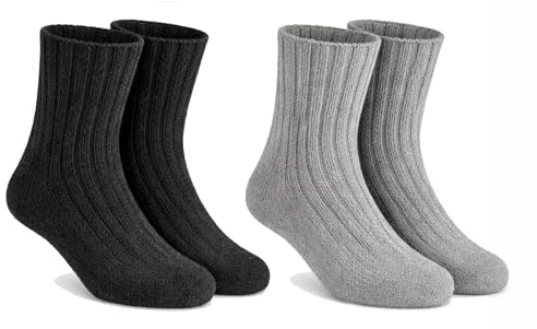 Good Deal Market 2-pack eller 4-pack tjocka alpacka-strumpor för kvinnor och män; de varmaste ullstrumporna någonsin, tjocka stickade strumpor stl. 35/38 39/42 43/46 tillgänglig, 2 par svart-grå, 43