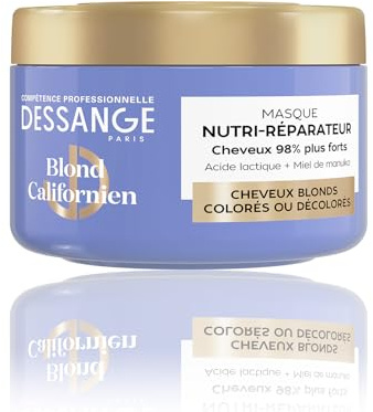 DESSANGE - Masque Cheveux Nutri-Réparateur Blond Californien - Acide Lactique & Miel De Manuka - Nourrit, Répare & Protège De La Casse - Cheveux Blonds, Colorés, Décolorés - 280ml