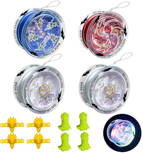 Golgner 4 Stück LED Licht YoYo, Responsive Yoyo, Reaktives KugellagerJoJo, JoJo Leuchtend, mit Saiten und Fingerling, für Anfänger, Kinder, Erwachsene