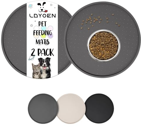 LDYOEN 2 Stück Napfunterlage für Hund Katzen, Hundenapf Unterlage Katzennapf Unterlage aus Silikon, Hunde Katzen Futtermatte wasserdichte und rutschfeste Fressnapf mit Rand, 30x30cm, Dunkelgrau