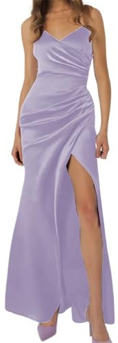 Generisch Elegante vestido de dama de honor plisado sin tirantes de satén sin espalda para mujer, tallas grandes, invierno, Color lila claro., L
