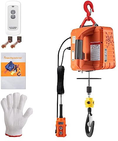 RDVXI Verricello Elettrico, 500kg/1100lbs Paranco Elettrico Argano Gru Portatile 25ft Altezza di Elevazione Telecomando Senza Fili O Filo for Il Trasporto(Tape A)