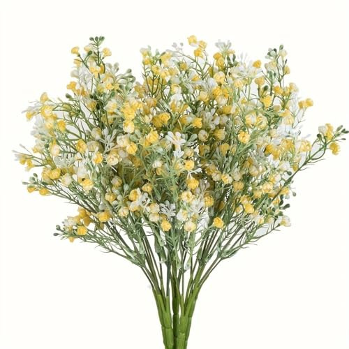 Kuiwiyar 5 Forks Artificial Flower Plant Gypsophila Wedding Bridal Bouquet Christmas Home Decor Vase DIY Gift Photography Prop(Yellow)