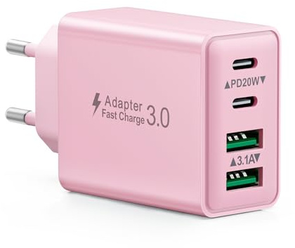 USB C Ladegerät, 40W 4 Ports Stecker USBC Fast Charger, Mehrfach Ladegerät mit PD Power Adapter+QC Schnellladegerät USB Netzteil für iPhone 17 16 15 14 13 12 11 Pro Max Plus, iPad, Samsung,Handys