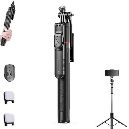 Gimbal Stabilizer - Master Every Move, 2-in-1 Tripod & Selfie Stick with 360° Anti-Shake & Bluetooth Remote, Foldable, for iPhone Camera & Smartphone, for Video Recording (with Fill Light)