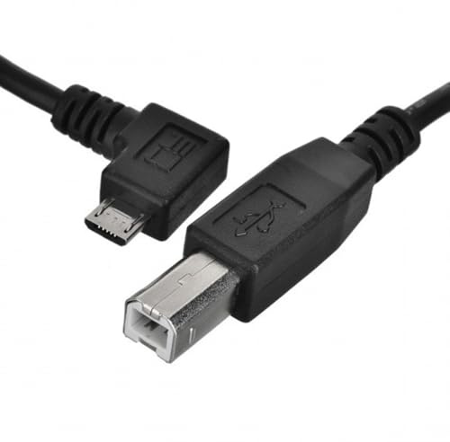 NFHK Câble OTG Micro USB mâle vers Micro OTG mâle standard B coudé à 90 degrés vers USB Type B Imprimante Scanner Disque SSD Instrument de musique électronique Câble MIDI Clavier 30 cm