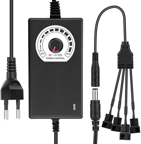 RUIZHI Controllo della ventola PWM + alimentatore di rete da 36 W 12 V, modulo di controllo della velocità della ventola PWM, 100-240 V AC a 3-12 V 3 A DC, adattatore regolabile con cavo splitter