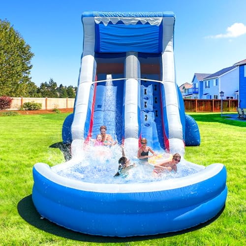 Cessbong Inflatable Water Slide for Kids with Better Drainage and Durability - Fun Outdoor Play with Easy Setup, Kids Summer Splash Fun (One Slide Blue Waves)