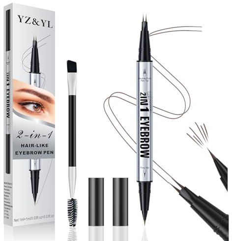 YZ&YL Penna Sopracciglia, Doppia Estremità con Micro-punta a 2 Punte e Punta a Pennello Precisa, Sopracciglia Waterproof, Impermeabile, Resistente al Sudore e Alle Sbavature (Marrone)