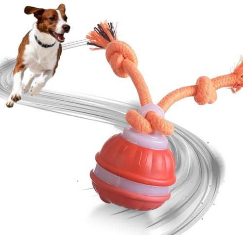 Interaktives Hundespielzeug,Interaktiver Spielball für Hunde,Moving Dog Ball für Hunde,mit LED-Lichtern,wiederaufladbar,Hundeball Elektrisch Intelligentes Hundespielzeug Ball mit Schnur Hund (Orange)