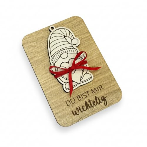 Weihnachten Mini Geschenk mit Wichtel ‚Du bist mir wichtelig‘ – niedlicher Wichtel Anhänger als charmante Aufmerksamkeit für Wichteln, Adventskalender, Büro, Kollegen, Freunde, Familie Überraschungen