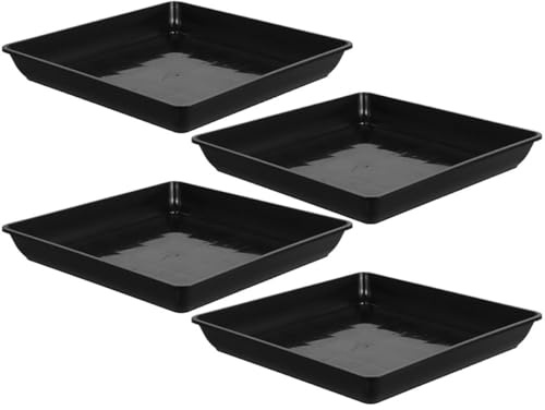 SEWACC Platillos de Plástico para Macetas 4 Piezas Bandejas Rectangulares Negras 22 CM Bandeja de Drenaje para Plantas de Interior y Exterior Base Antigoteo Resistente para Jardinería