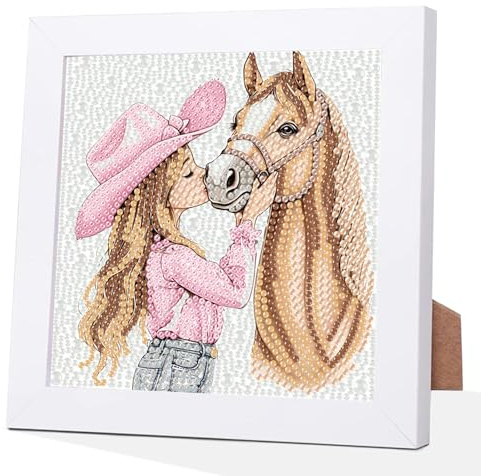 GHHKUD Pferd Diamond Painting Kinder mit Rahmen Diamant Malerei Set-Diamant Painting Bilder Kinder-Diamanten Painting für Kinder von 8-12 Jahren-Diamant Painting mit Geschenkbox(18x18cm)