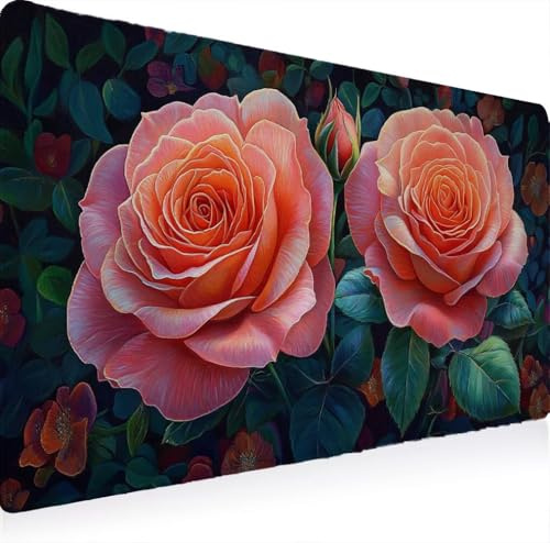 Tapis de Souris, Tapis Souris XXL 600 x 300 Gamer Mousepad, Rubber Base en Imperméable, Grand Bureau Gaming Mouse Pad Bords Cousus Imperméable Antidérapant pour Bureau Saison du Mois Rose W0G1-1029