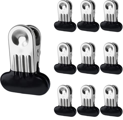 TamBee Stainless Steel Clothes Pegs For Washing Line, Upgraded Strong Metal Clothes Pegs Clips Pins for Jeans Socks Towel Photos, Pack of 10 (Black-Upgraded)