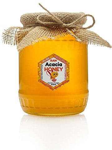 Natural Food Le miel d'acacia, pur & brut 1,1 kg Le miel provient directement de l'apiculteur polonais Miel dans un bocal en verre