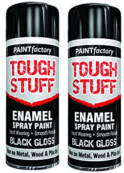 Classic Signature - 2 x Enamel Black Gloss 400ml / 1x Pair of Disposable GlovesTough Stuff Hard Wearing Smooth Aerosol for Metal Wood Plastic