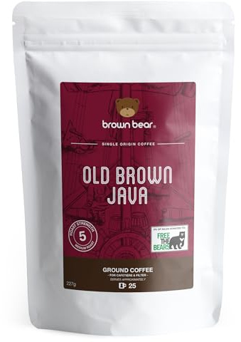 Old Brown Java Dark Roast Strong Aged Ground Coffee 227g - For French Press Cafetiere Filter Drip V60 - Brown Bear Indonesia Indonesian Coffee - Strength 5