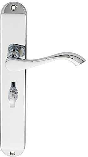 Pair Curved Lever on Long Slim Bathroom Backplate - 241 x 40mm - Polished Chrome | Traditional Lever on Backplate Door Handle - Internal Door Hardware - Lock, Euro, Oval and Latch Options Available