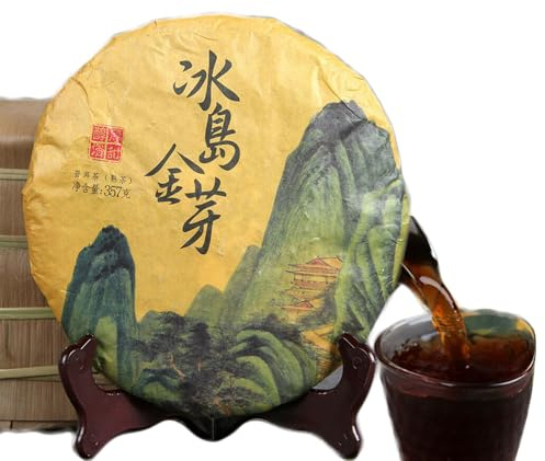 357g Vieil arbre Gâteau de thé Puerh mûr chinois avec des bourgeons dorés d'Islande Thé Shu Puer
