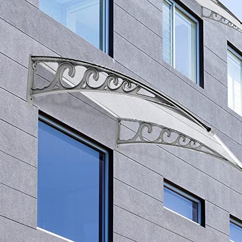 Auvent de Porte d'entrée Toit Marquise en Polycarbonate Porte Résistante Toit Abri Protection Contre La Pluie et UV,Marquise Porte d'Entree Terrasse Toit Abri Protection (80 * 120cm),Cadre Gris