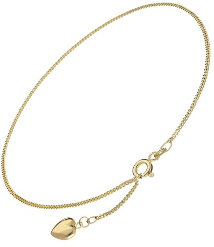 trendor Fußkettchen Gold 333 Fußkette mit Herz-Anhänger 15291 | Fußschmuck für Damen, Kette aus Echtgold, Made in Germany