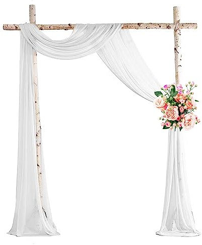LANSKYLAN Querbehang Freihanddeko Chiffon Vorhang Hochzeit 130x550 cm Querbehänge Fensterdekoration Transparentem Voile Hochzeitsbogen Weiß Gardinen Querbehang Tüll für Fotografie Party Hochzeit