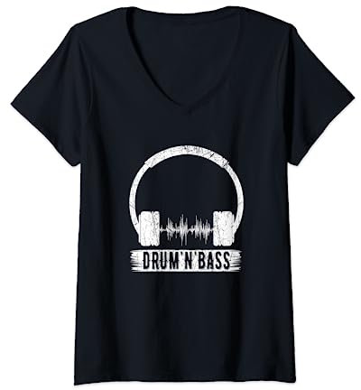 Damen Drum N Bass DNB DJ Weltall Elektro Musik Drum and Bass T-Shirt mit V-Ausschnitt