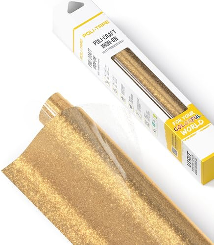 POLI-FLEX® PEARL GLITTER® - glitterfolie för textilier - Värmeöverföringsfilm med glittereffekt för påvärmning, plotterfolie för DIY-kläder, Ljusguld, 30,5 cm x 61 cm