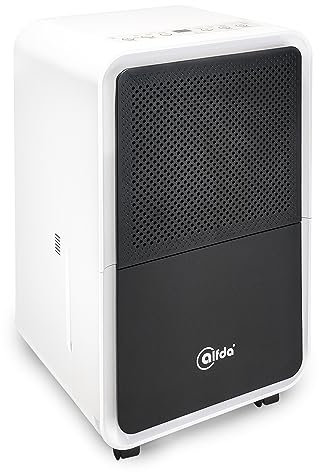 alfda AEF1200 Luftentfeuchter 12 L Tag - elektrischer Raumentfeuchter bis 25 m² - leise & energieeffizient - Dehumidifier für Schlafzimmer, Badezimmer & Keller - Automatikprogramm + Ablaufschlauch